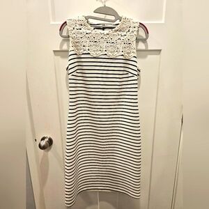 Tommy Hilfiger Size 6 Navy White Striped Dress Crochet Lace Yoke Sleeveless Naut